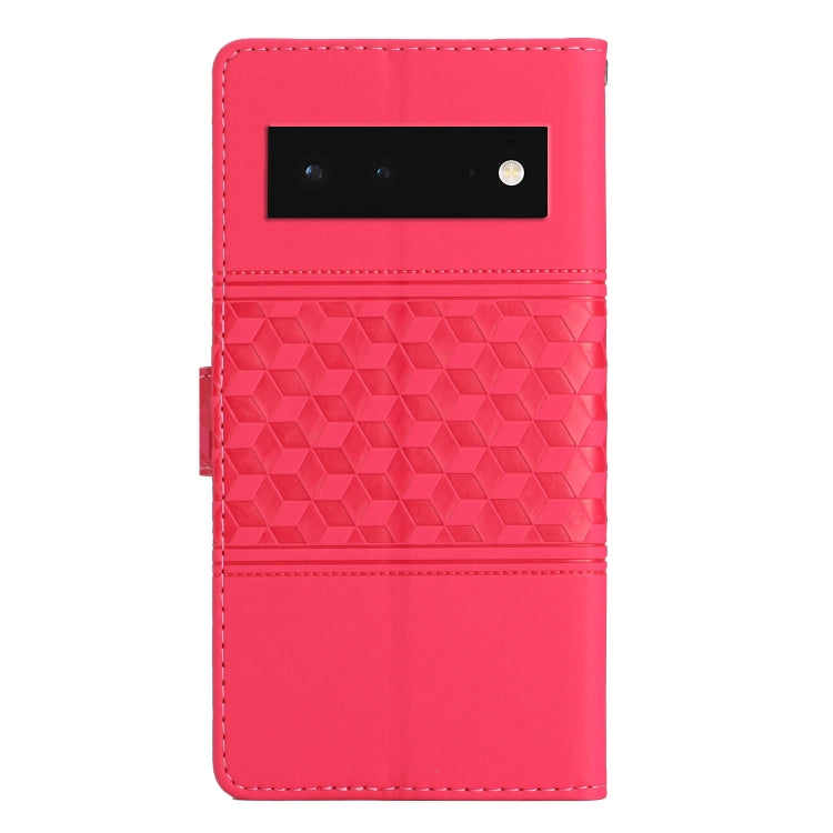 For Google Pixel 6 Diamond Embossed Skin Feel Leather Phone Case with Lanyard