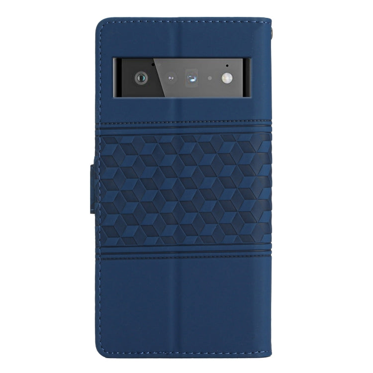 For Google Pixel 6 Pro Diamond Embossed Skin Feel Leather Phone Case with Lanyard