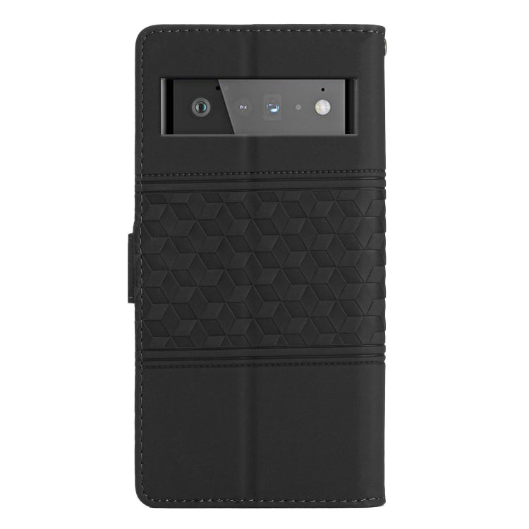 For Google Pixel 6 Pro Diamond Embossed Skin Feel Leather Phone Case with Lanyard