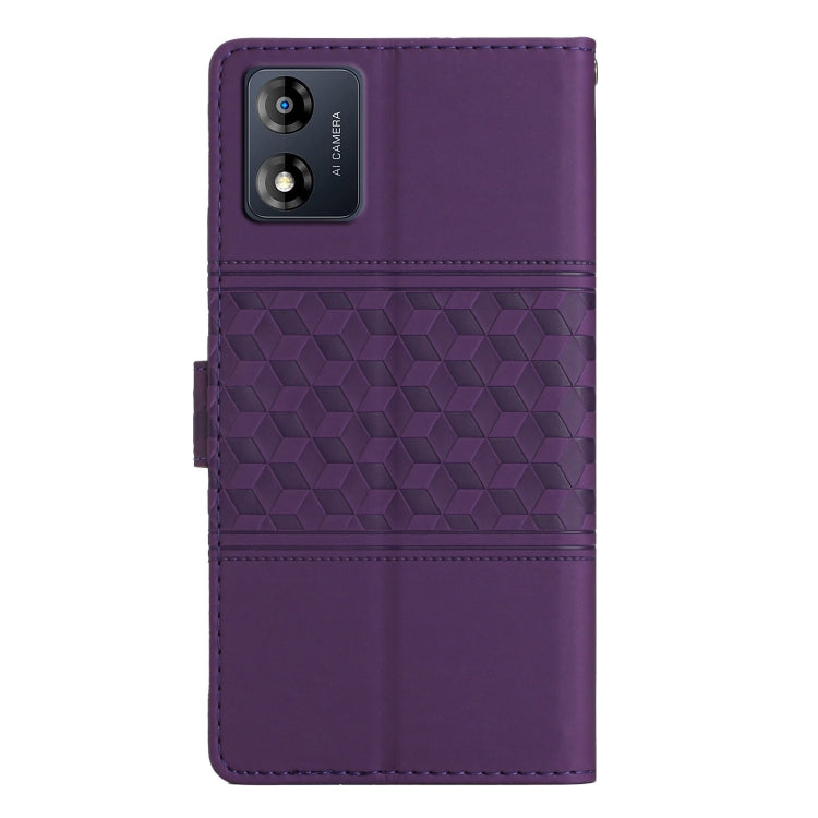 For Motorola Moto E13 Diamond Embossed Skin Feel Leather Phone Case with Lanyard