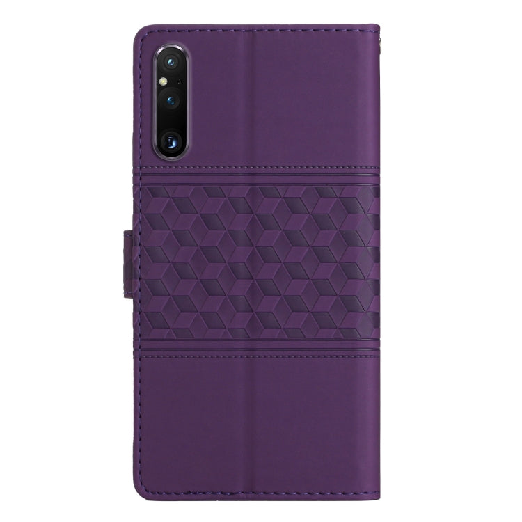 For Sony Xperia 1 V Diamond Embossed Skin Feel Leather Phone Case with Lanyard
