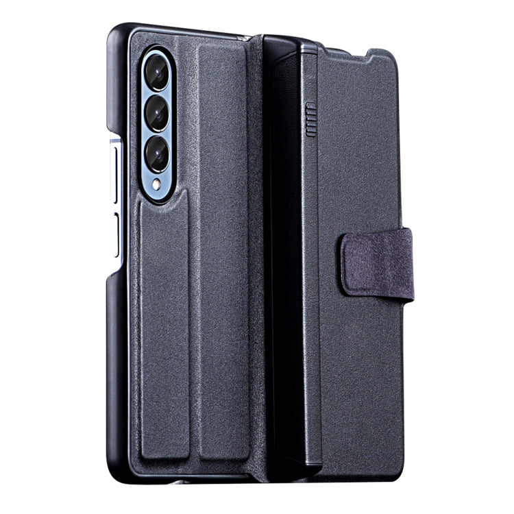 For Samsung Galaxy Z Fold4 5G Plain Magnetic Folding Phone Case with Pen Case(Black)