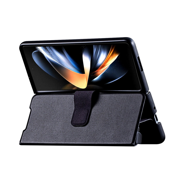 For Samsung Galaxy Z Fold4 5G Plain Magnetic Folding Phone Case with Pen Case(Black)