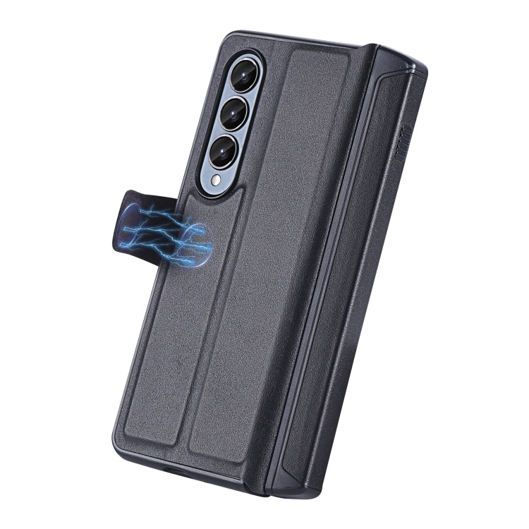 For Samsung Galaxy Z Fold4 5G Plain Magnetic Folding Phone Case with Pen Case(Black)