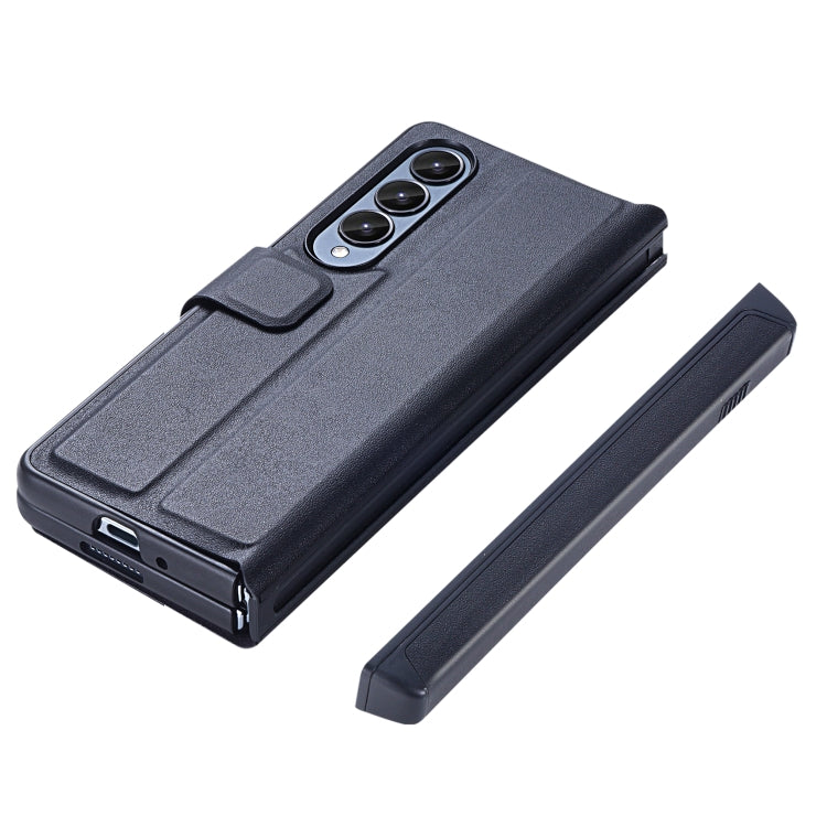 For Samsung Galaxy Z Fold4 5G Plain Magnetic Folding Phone Case with Pen Case(Black)