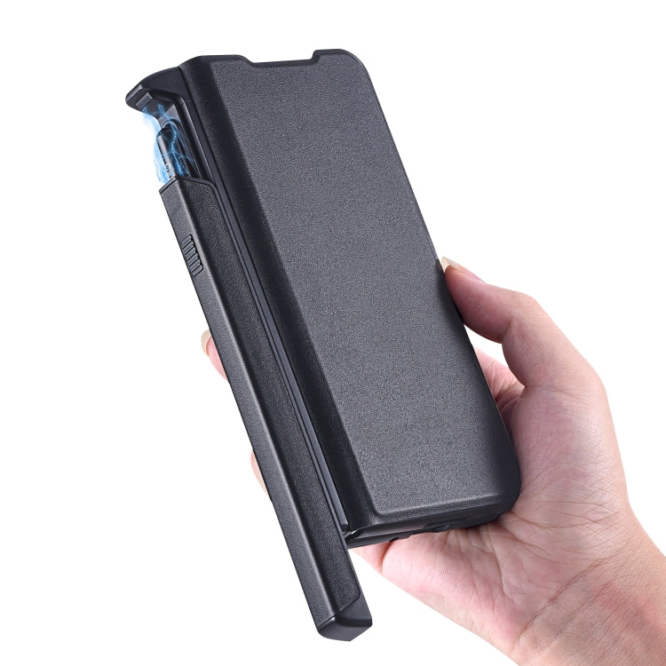 For Samsung Galaxy Z Fold4 5G Plain Magnetic Folding Phone Case with Pen Case(Black)