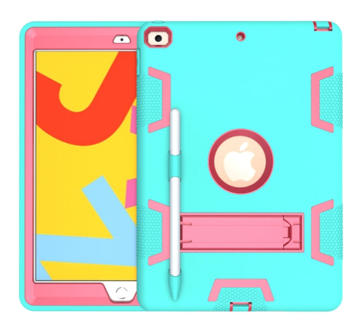 For iPad 10.2 Shockproof PC + Silicone Protective Case with Holder & Pen Slot