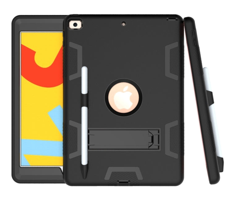 For iPad 10.2 Shockproof PC + Silicone Protective Case with Holder & Pen Slot