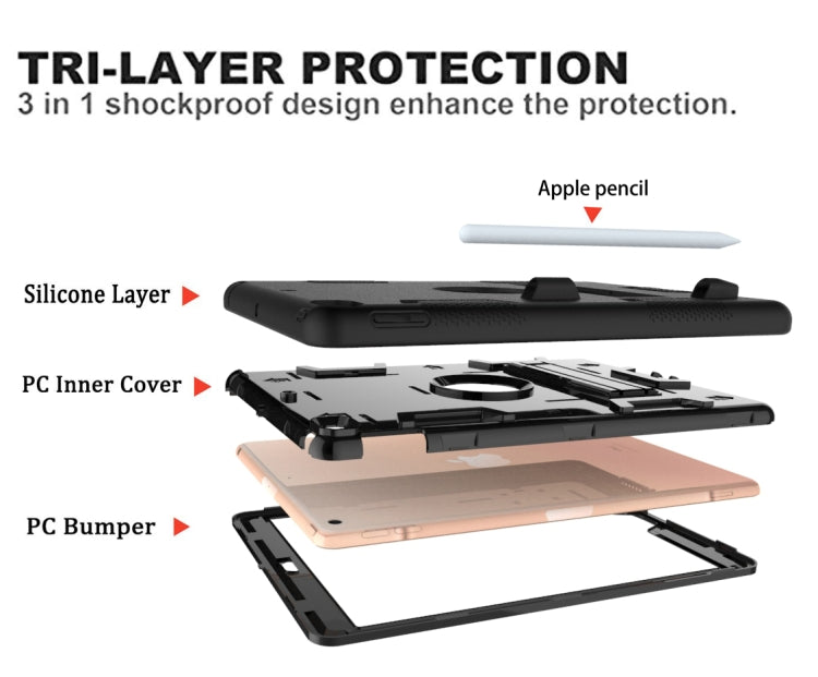 For iPad 10.2 Shockproof PC + Silicone Protective Case with Holder & Pen Slot
