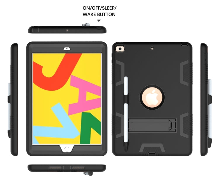 For iPad 10.2 Shockproof PC + Silicone Protective Case with Holder & Pen Slot