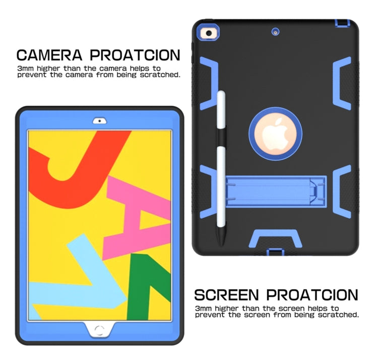 For iPad 10.2 Shockproof PC + Silicone Protective Case with Holder & Pen Slot