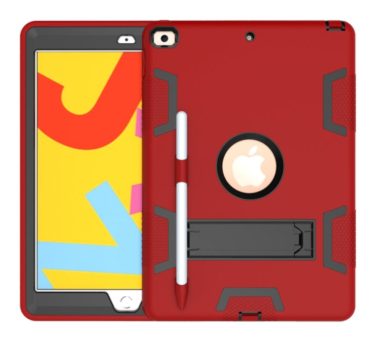 For iPad 10.2 Shockproof PC + Silicone Protective Case with Holder & Pen Slot