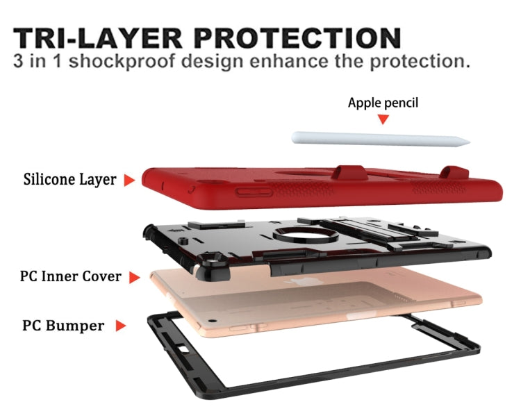 For iPad 10.2 Shockproof PC + Silicone Protective Case with Holder & Pen Slot