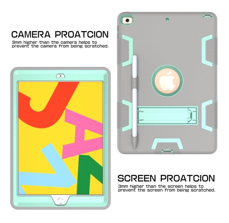 For iPad 10.2 Shockproof PC + Silicone Protective Case with Holder & Pen Slot