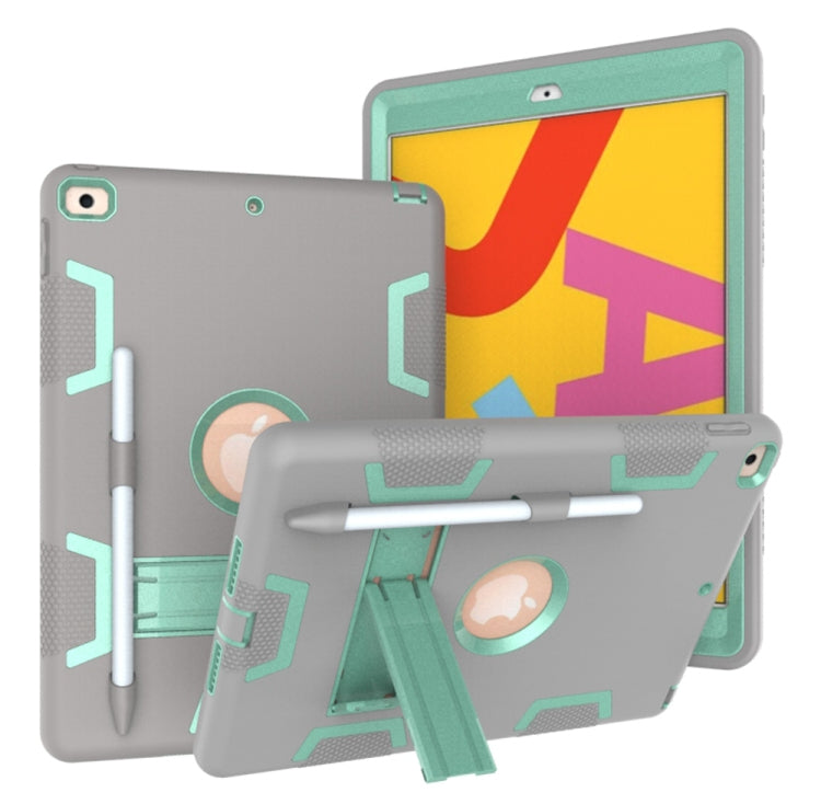 For iPad 10.2 Shockproof PC + Silicone Protective Case with Holder & Pen Slot