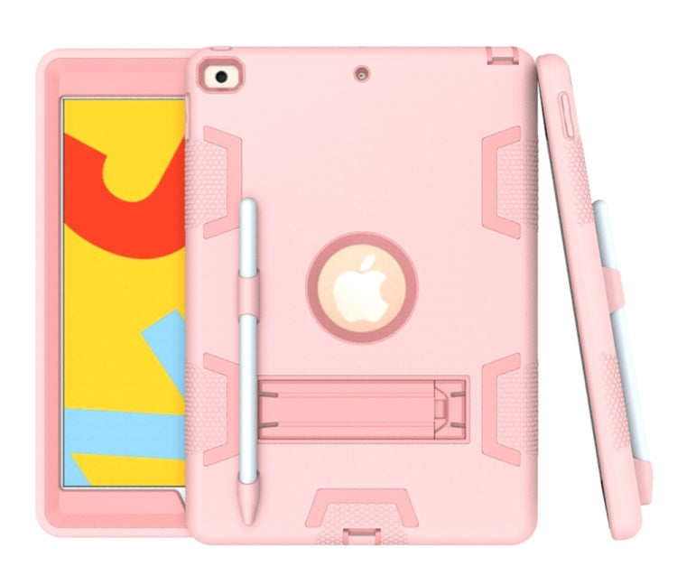 For iPad 10.2 Shockproof PC + Silicone Protective Case with Holder & Pen Slot