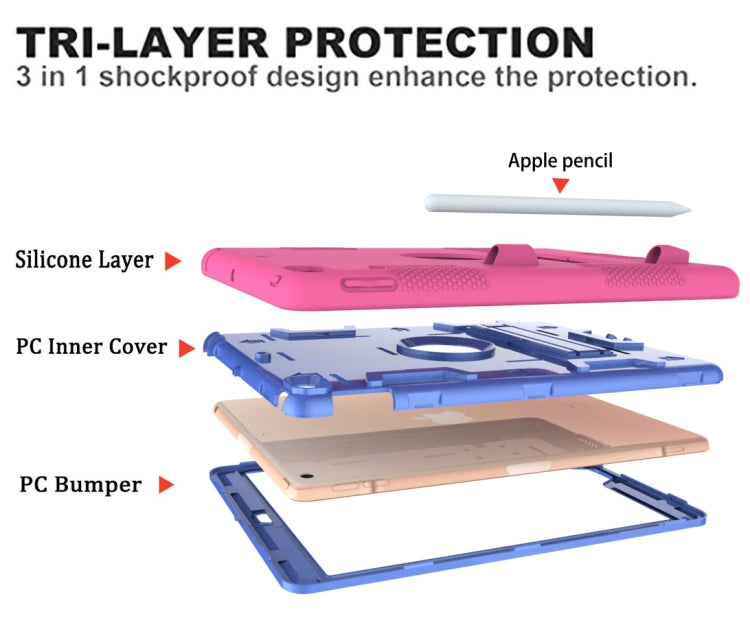 For iPad 10.2 Shockproof PC + Silicone Protective Case with Holder & Pen Slot