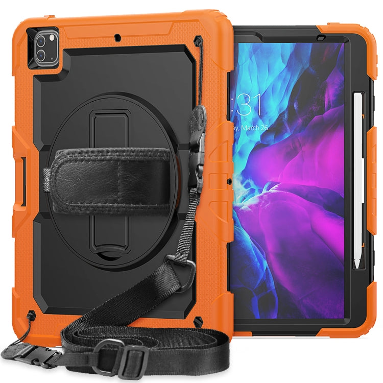 For iPad Pro 12.9 (2020) Shockproof Colorful Silicone + PC Protective Tablet Case with Holder & Shoulder Strap & Hand Strap & Pen Slot