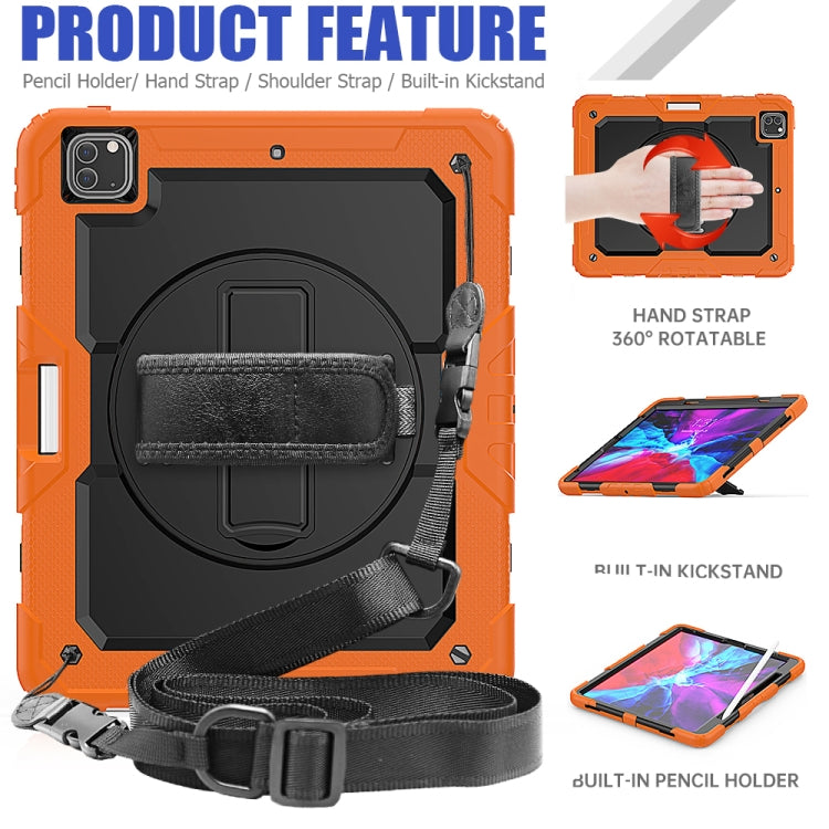 For iPad Pro 12.9 (2020) Shockproof Colorful Silicone + PC Protective Tablet Case with Holder & Shoulder Strap & Hand Strap & Pen Slot