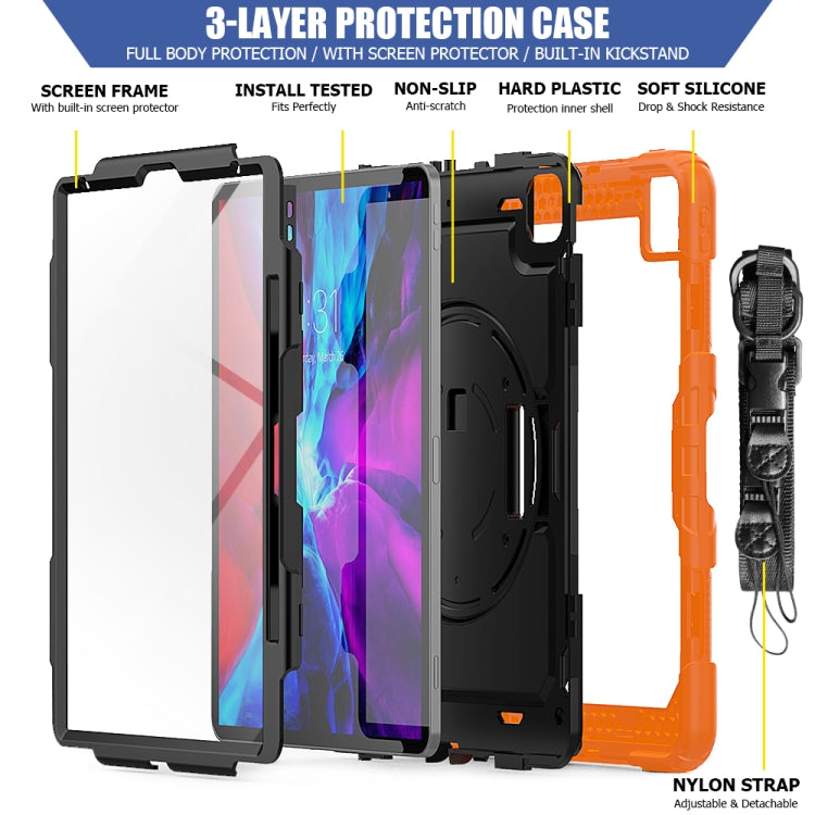 For iPad Pro 12.9 (2020) Shockproof Colorful Silicone + PC Protective Tablet Case with Holder & Shoulder Strap & Hand Strap & Pen Slot