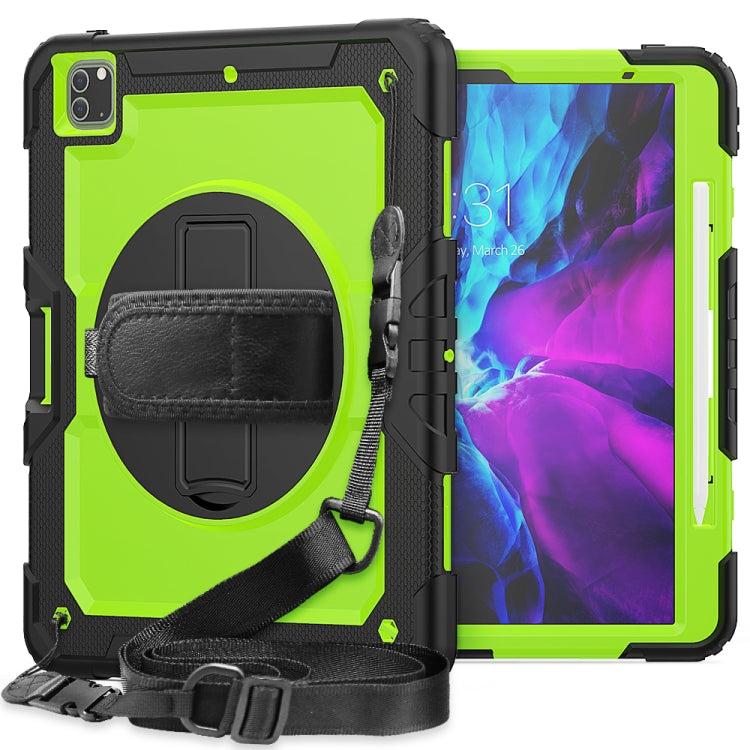 For iPad Pro 12.9 (2020) Shockproof Colorful Silicone + PC Protective Tablet Case with Holder & Shoulder Strap & Hand Strap & Pen Slot
