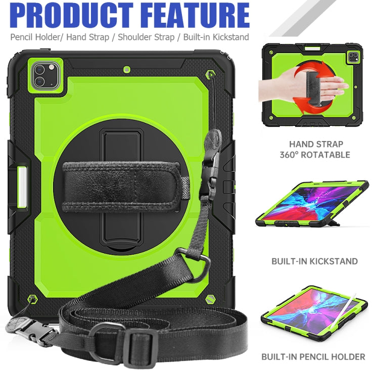 For iPad Pro 12.9 (2020) Shockproof Colorful Silicone + PC Protective Tablet Case with Holder & Shoulder Strap & Hand Strap & Pen Slot