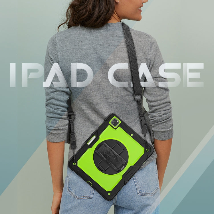 For iPad Pro 12.9 (2020) Shockproof Colorful Silicone + PC Protective Tablet Case with Holder & Shoulder Strap & Hand Strap & Pen Slot