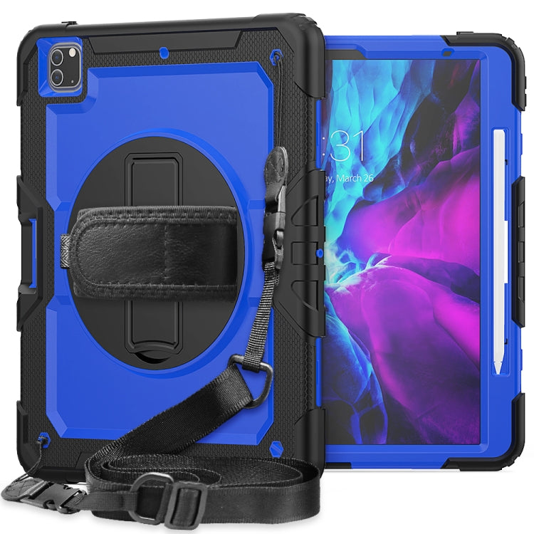 For iPad Pro 12.9 (2020) Shockproof Colorful Silicone + PC Protective Tablet Case with Holder & Shoulder Strap & Hand Strap & Pen Slot