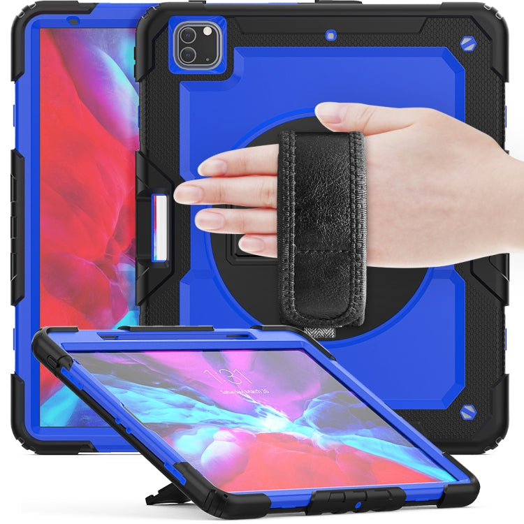 For iPad Pro 12.9 (2020) Shockproof Colorful Silicone + PC Protective Tablet Case with Holder & Shoulder Strap & Hand Strap & Pen Slot