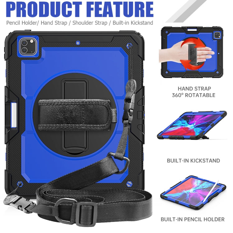For iPad Pro 12.9 (2020) Shockproof Colorful Silicone + PC Protective Tablet Case with Holder & Shoulder Strap & Hand Strap & Pen Slot