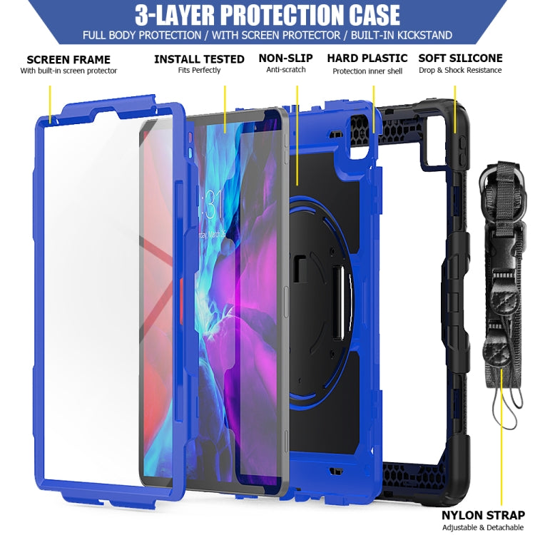For iPad Pro 12.9 (2020) Shockproof Colorful Silicone + PC Protective Tablet Case with Holder & Shoulder Strap & Hand Strap & Pen Slot