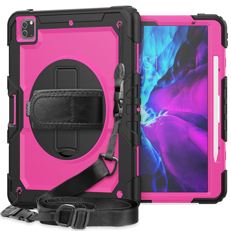 For iPad Pro 12.9 (2020) Shockproof Colorful Silicone + PC Protective Tablet Case with Holder & Shoulder Strap & Hand Strap & Pen Slot
