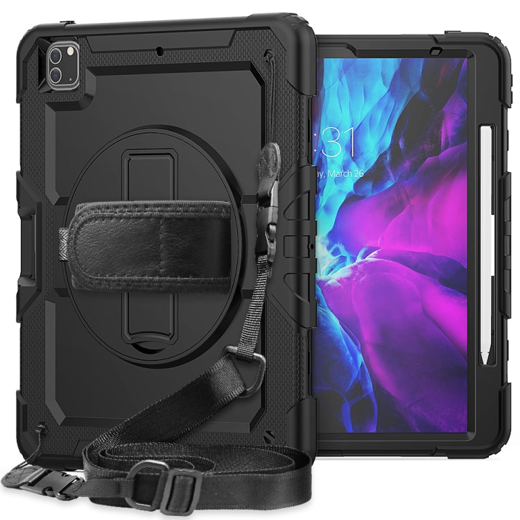 For iPad Pro 12.9 (2020) Shockproof Colorful Silicone + PC Protective Tablet Case with Holder & Shoulder Strap & Hand Strap & Pen Slot