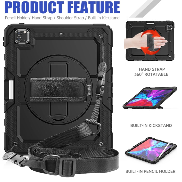 For iPad Pro 12.9 (2020) Shockproof Colorful Silicone + PC Protective Tablet Case with Holder & Shoulder Strap & Hand Strap & Pen Slot