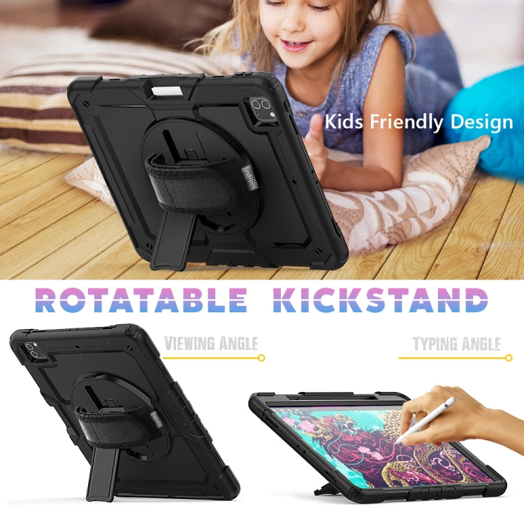 For iPad Pro 12.9 (2020) Shockproof Colorful Silicone + PC Protective Tablet Case with Holder & Shoulder Strap & Hand Strap & Pen Slot