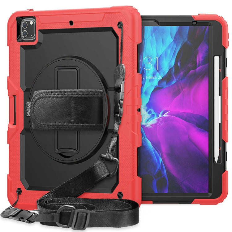 For iPad Pro 12.9 (2020) Shockproof Colorful Silicone + PC Protective Tablet Case with Holder & Shoulder Strap & Hand Strap & Pen Slot