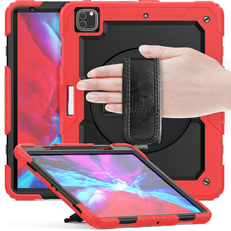 For iPad Pro 12.9 (2020) Shockproof Colorful Silicone + PC Protective Tablet Case with Holder & Shoulder Strap & Hand Strap & Pen Slot