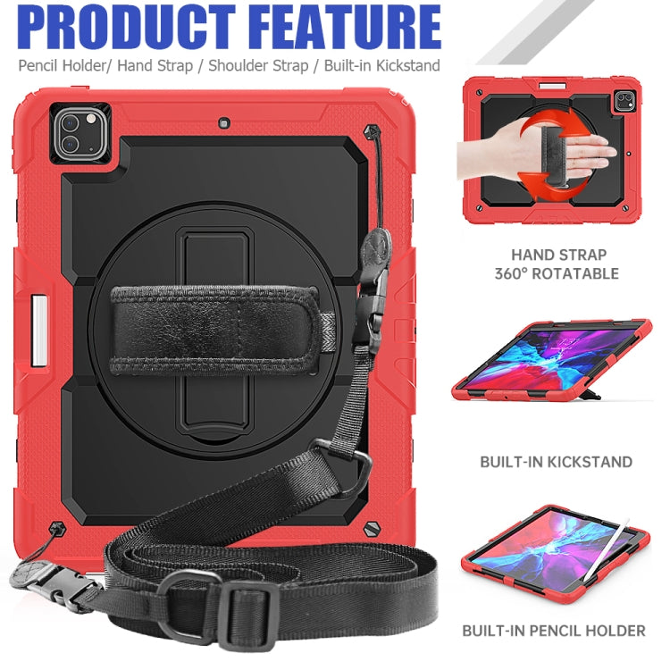 For iPad Pro 12.9 (2020) Shockproof Colorful Silicone + PC Protective Tablet Case with Holder & Shoulder Strap & Hand Strap & Pen Slot