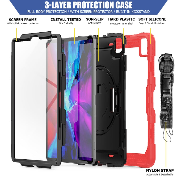 For iPad Pro 12.9 (2020) Shockproof Colorful Silicone + PC Protective Tablet Case with Holder & Shoulder Strap & Hand Strap & Pen Slot
