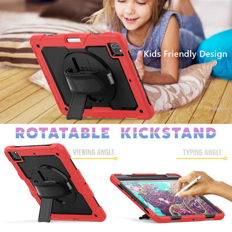 For iPad Pro 12.9 (2020) Shockproof Colorful Silicone + PC Protective Tablet Case with Holder & Shoulder Strap & Hand Strap & Pen Slot