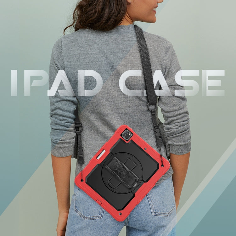For iPad Pro 12.9 (2020) Shockproof Colorful Silicone + PC Protective Tablet Case with Holder & Shoulder Strap & Hand Strap & Pen Slot
