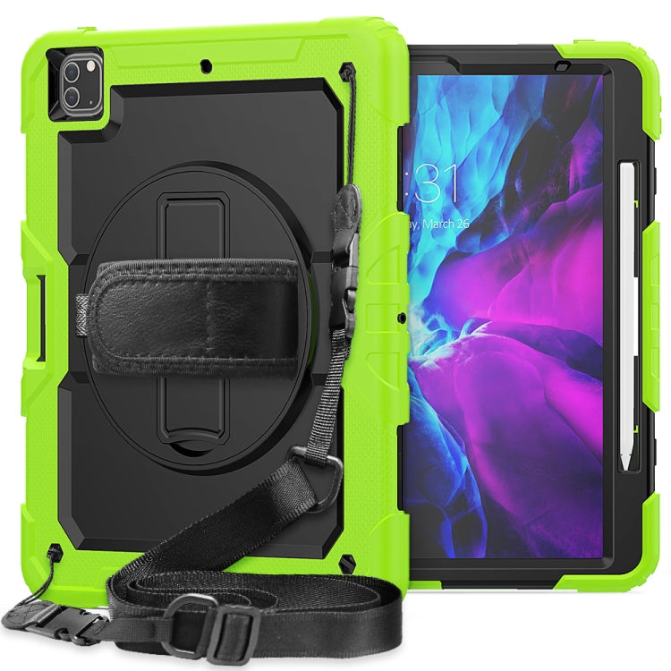 For iPad Pro 12.9 (2020) Shockproof Colorful Silicone + PC Protective Tablet Case with Holder & Shoulder Strap & Hand Strap & Pen Slot