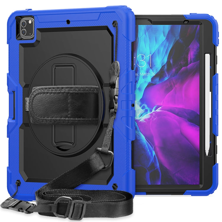 For iPad Pro 12.9 (2020) Shockproof Colorful Silicone + PC Protective Tablet Case with Holder & Shoulder Strap & Hand Strap & Pen Slot