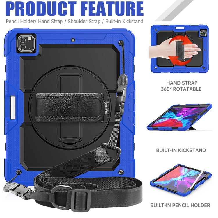 For iPad Pro 12.9 (2020) Shockproof Colorful Silicone + PC Protective Tablet Case with Holder & Shoulder Strap & Hand Strap & Pen Slot