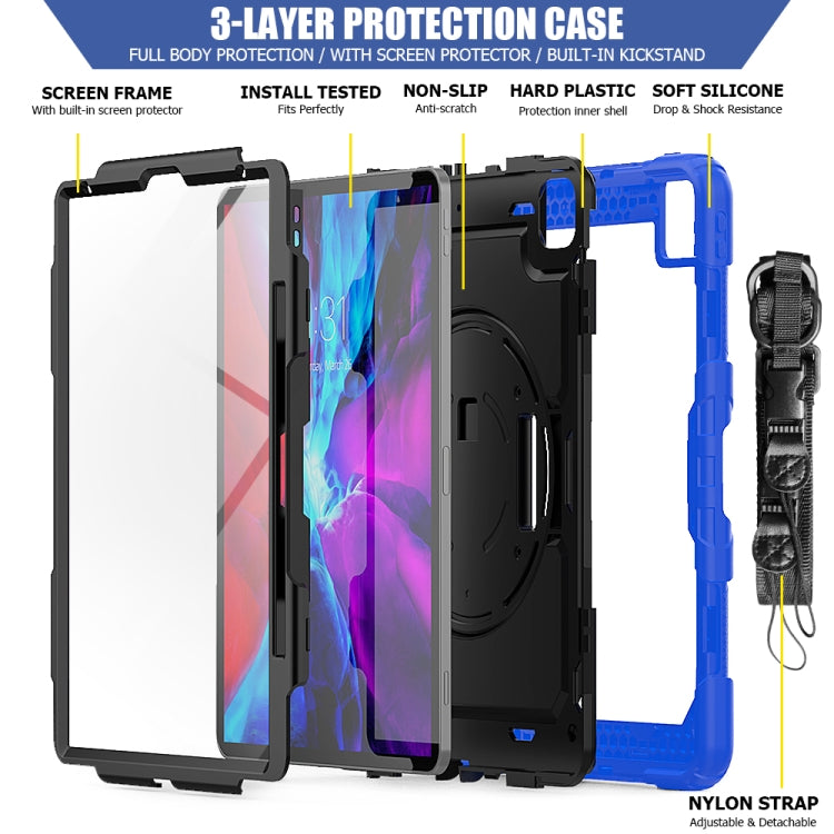 For iPad Pro 12.9 (2020) Shockproof Colorful Silicone + PC Protective Tablet Case with Holder & Shoulder Strap & Hand Strap & Pen Slot