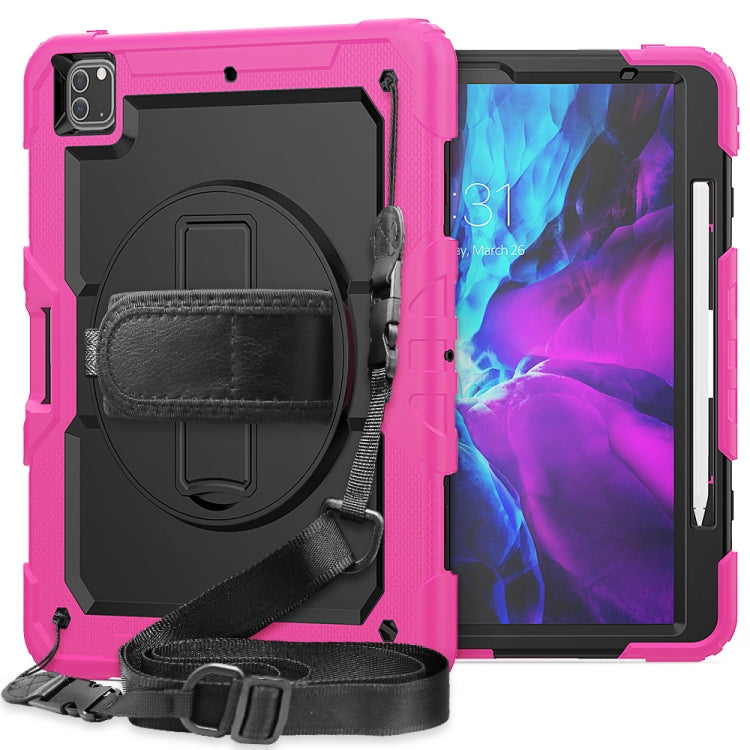 For iPad Pro 12.9 (2020) Shockproof Colorful Silicone + PC Protective Tablet Case with Holder & Shoulder Strap & Hand Strap & Pen Slot