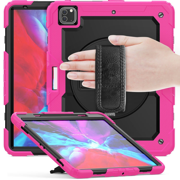 For iPad Pro 12.9 (2020) Shockproof Colorful Silicone + PC Protective Tablet Case with Holder & Shoulder Strap & Hand Strap & Pen Slot