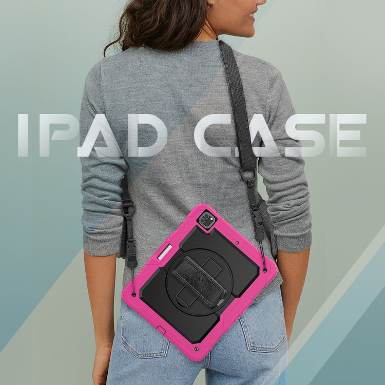 For iPad Pro 12.9 (2020) Shockproof Colorful Silicone + PC Protective Tablet Case with Holder & Shoulder Strap & Hand Strap & Pen Slot