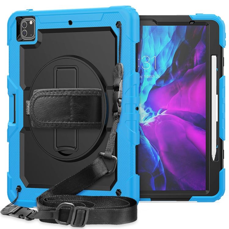 For iPad Pro 12.9 (2020) Shockproof Colorful Silicone + PC Protective Tablet Case with Holder & Shoulder Strap & Hand Strap & Pen Slot