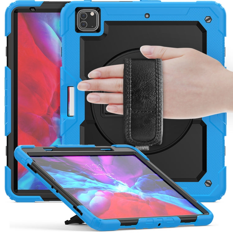 For iPad Pro 12.9 (2020) Shockproof Colorful Silicone + PC Protective Tablet Case with Holder & Shoulder Strap & Hand Strap & Pen Slot